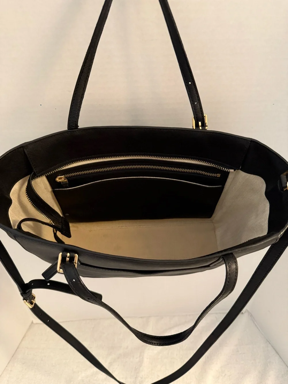 Tory Burch Emerson Black Saffiano Leather Tote Crossbody Bag